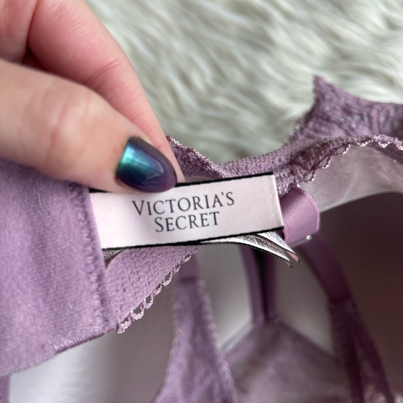 Victorias Secret 36DDD Lined Demi Bra Purple Floral Lace High Neck - Picture 4 of 5